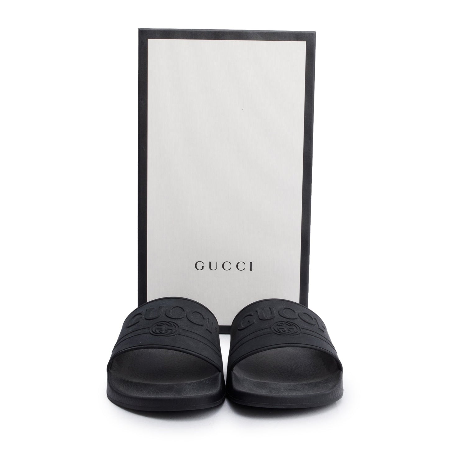Gucci Black Rubber Interlocking G Logo Slides , Size 11