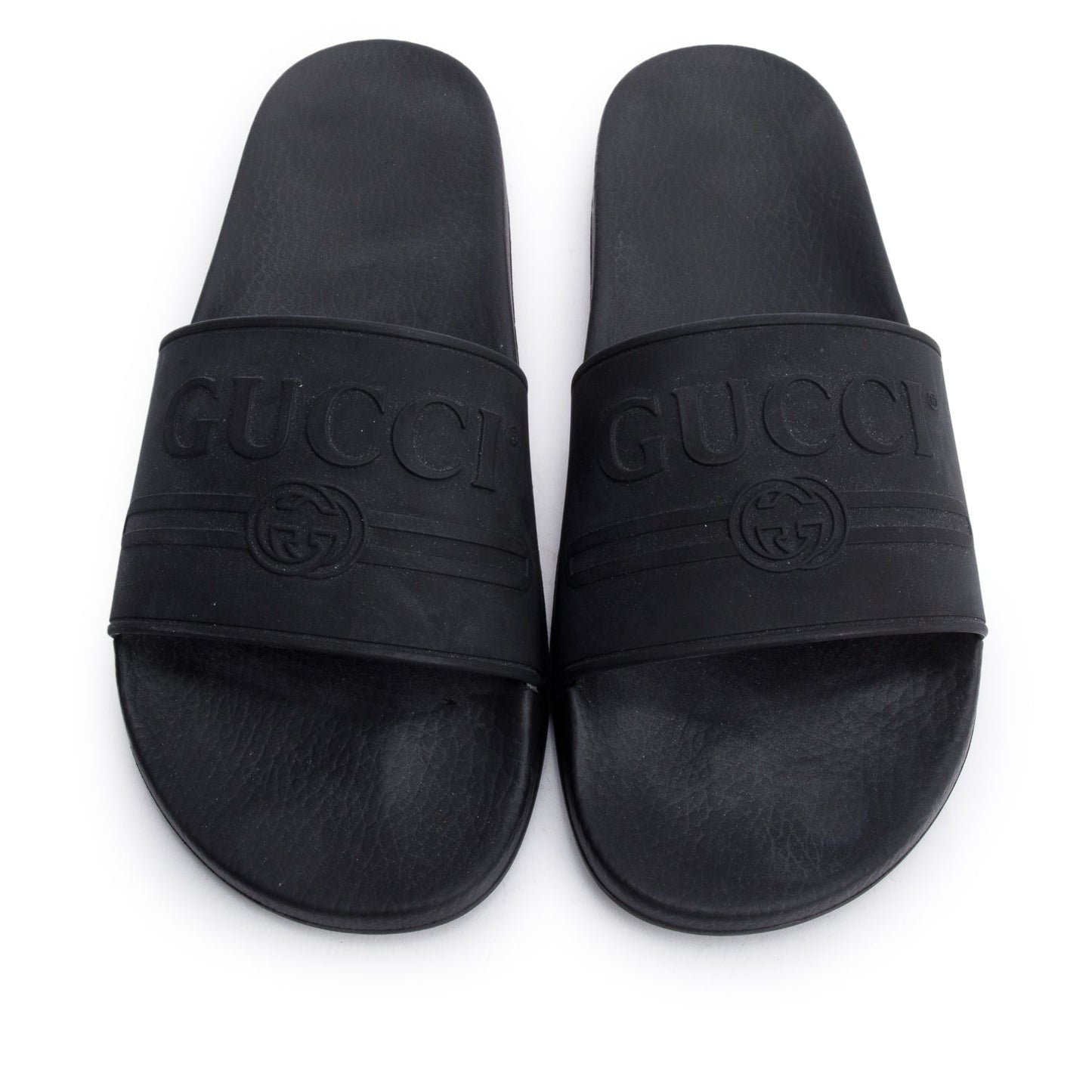 Gucci Black Rubber Interlocking G Logo Slides , Size 11