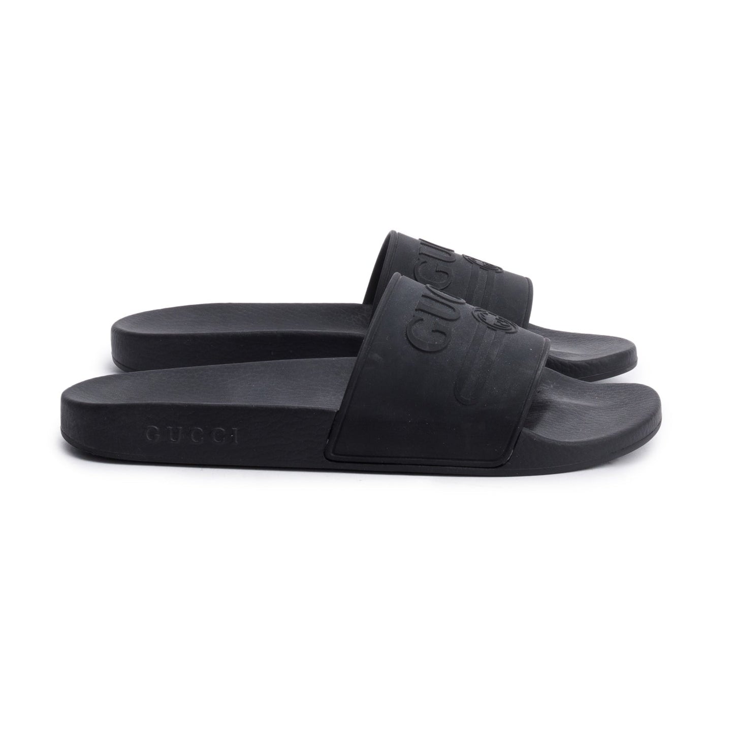 Gucci Black Rubber Interlocking G Logo Slides , Size 11