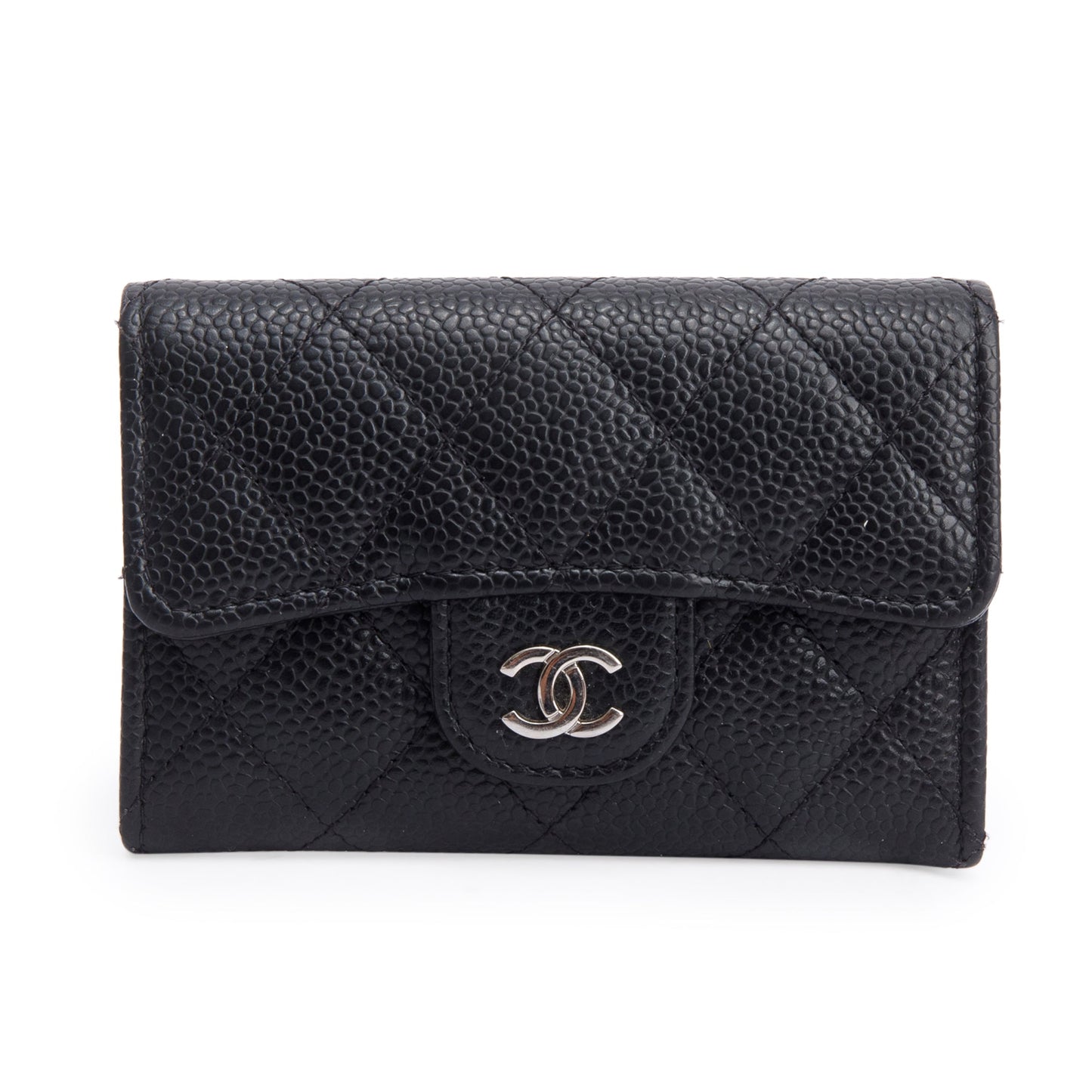 Chanel 2021 Black Quilted Caviar Leather Classic Flap Card Holder
