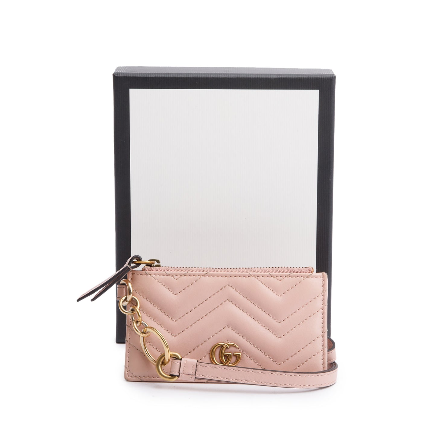 Gucci Pink Calfskin Leather GG Marmont Coin Case Card Holder Wristlet
