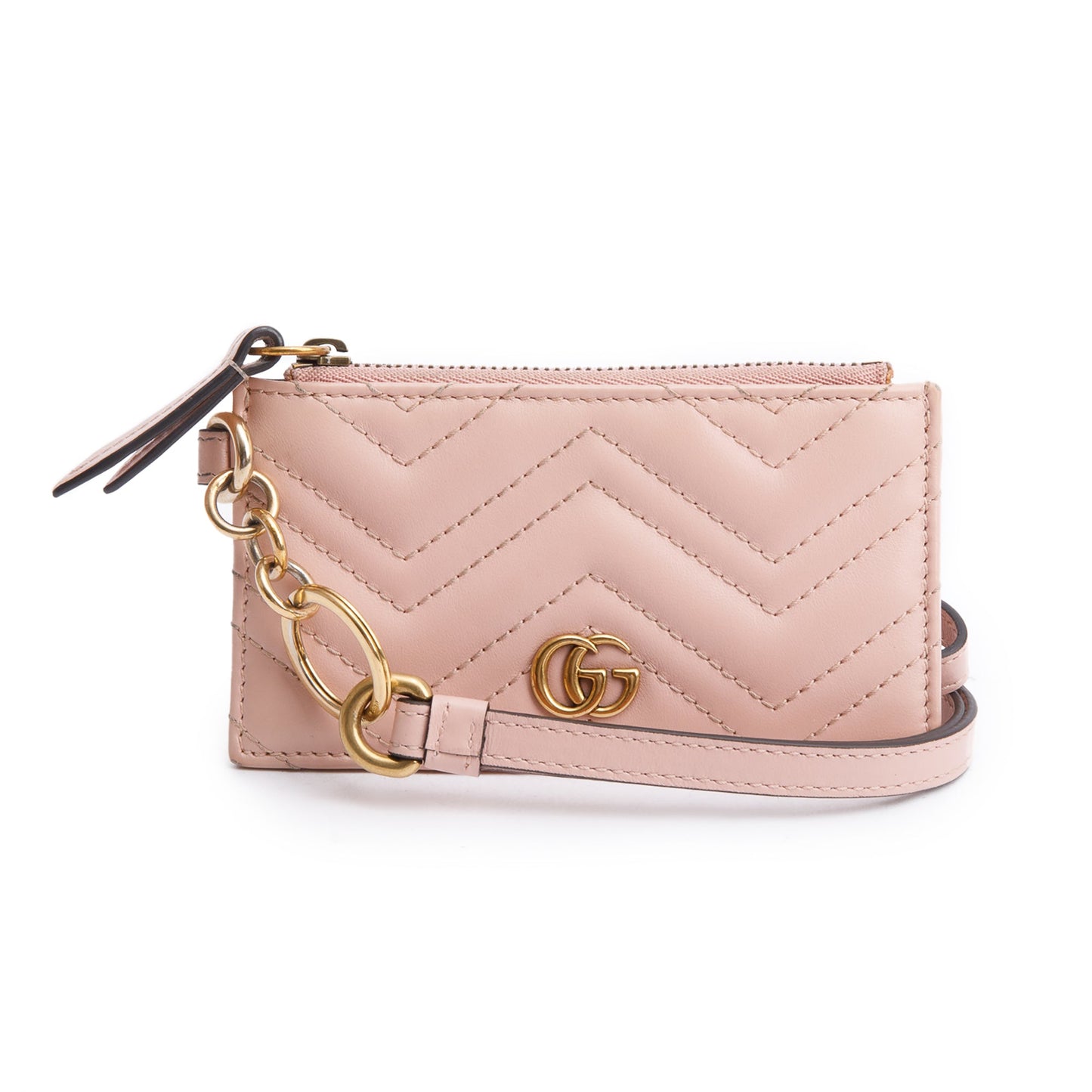 Gucci Pink Calfskin Leather GG Marmont Coin Case Card Holder Wristlet