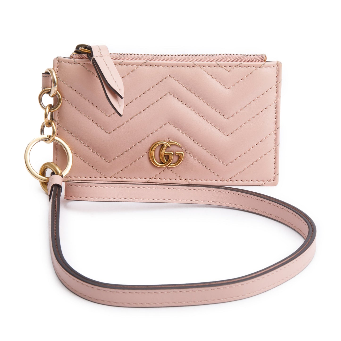 Gucci Pink Calfskin Leather GG Marmont Coin Case Card Holder Wristlet
