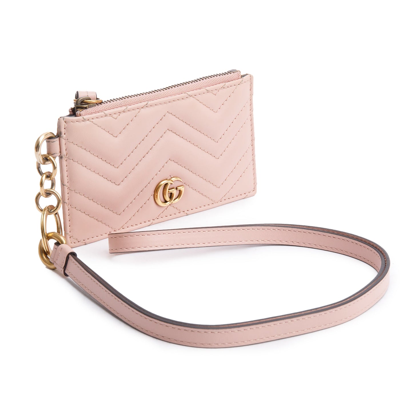Gucci Pink Calfskin Leather GG Marmont Coin Case Card Holder Wristlet