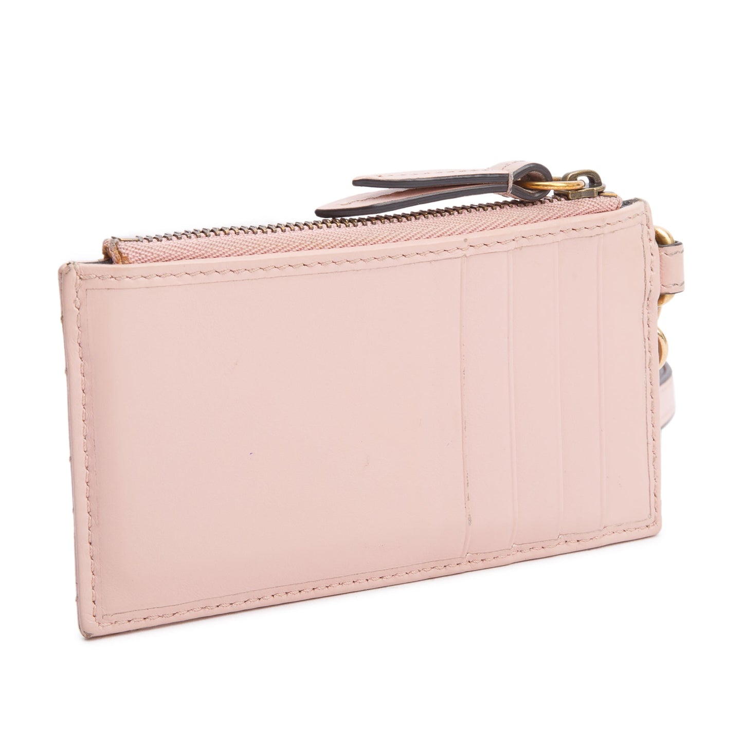 Gucci Pink Calfskin Leather GG Marmont Coin Case Card Holder Wristlet