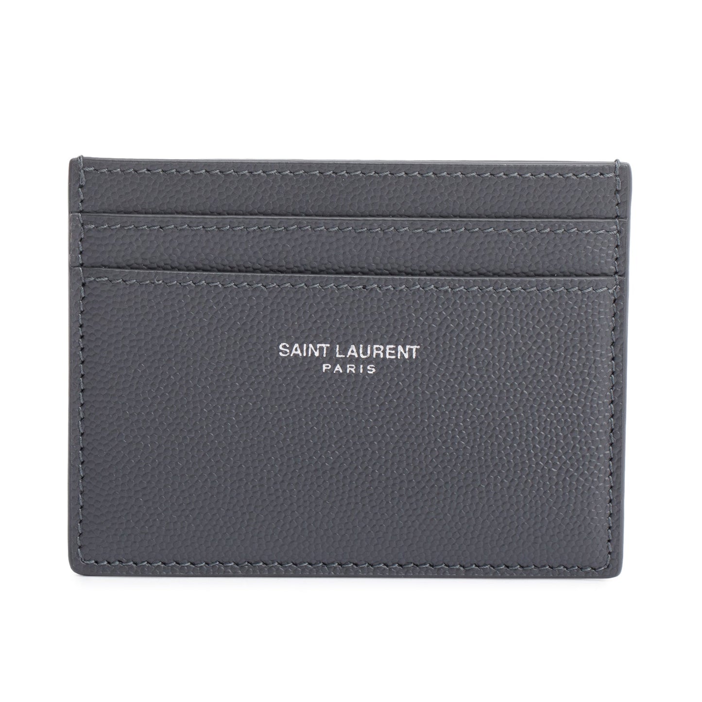 Saint Laurent 2022 Grey Grain de Poudre Leather Paris Credit Card Case