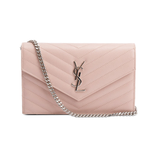 Saint Laurent Pink Cassandre Matelasse Envelope Chain Wallet