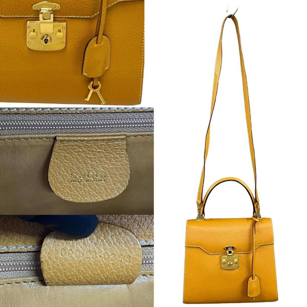 GUCCI Shoulder Bag leather yellow Ready lock
