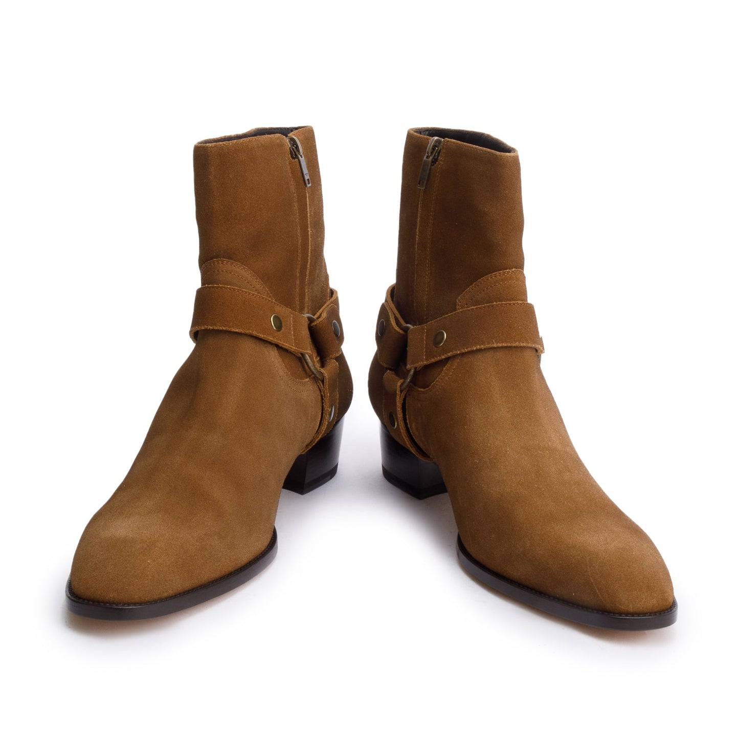 Saint Laurent Brown Suede Wyatt Harnes Ankle Boots, Size 44