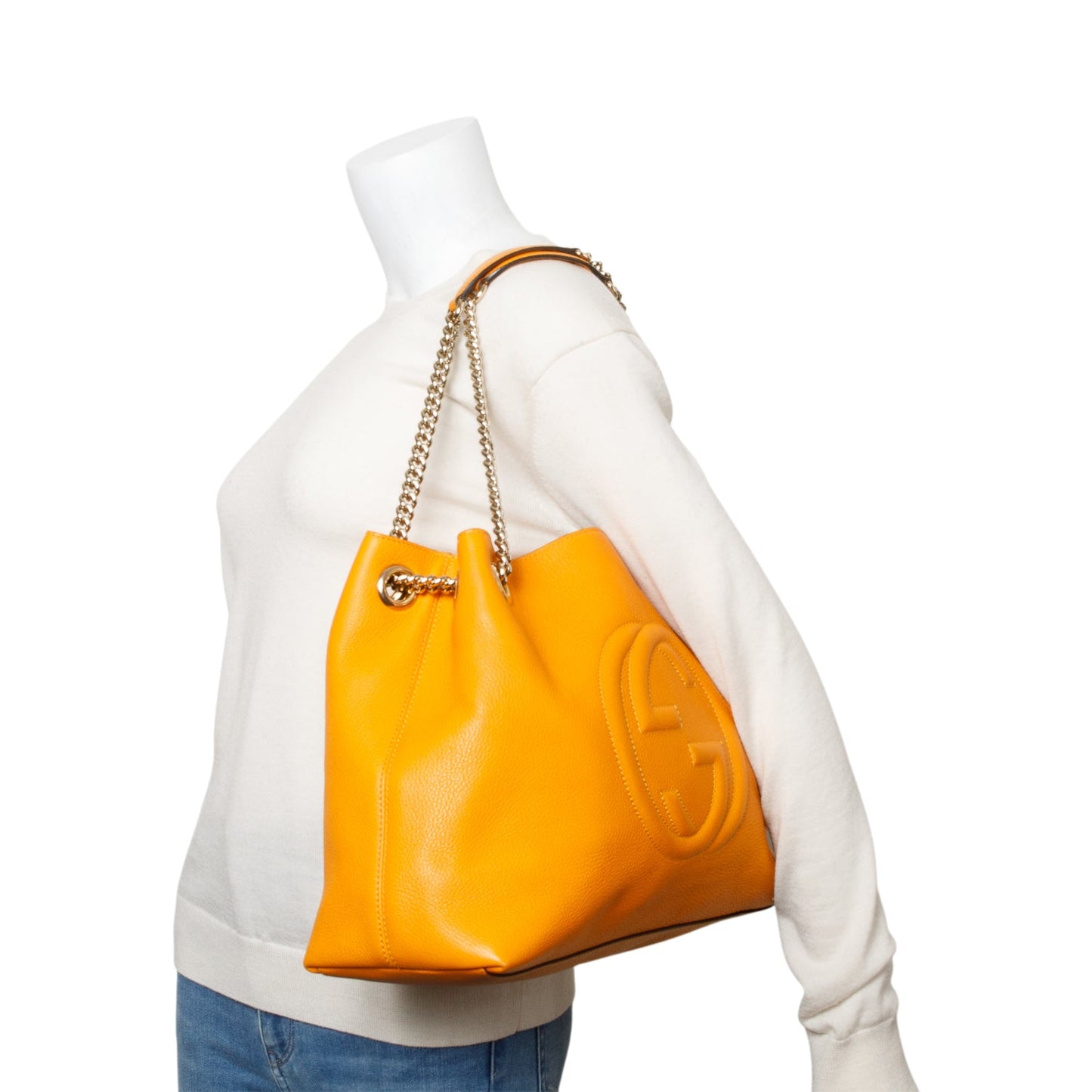 Gucci Orange Grained Leather Medium Soho Chain Tote