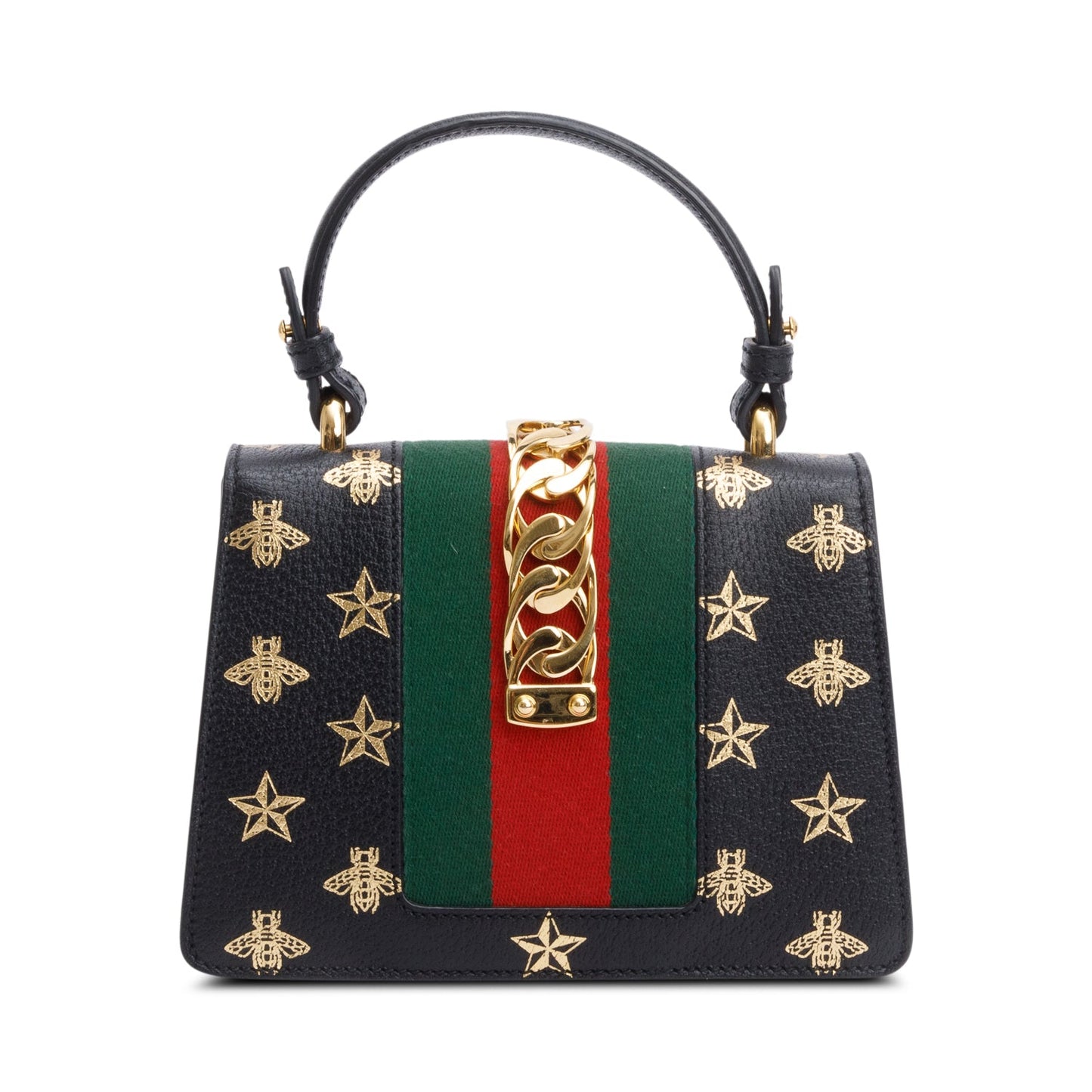 Gucci Black Calfskin Leather Bee Star Mini Top Handle Bag