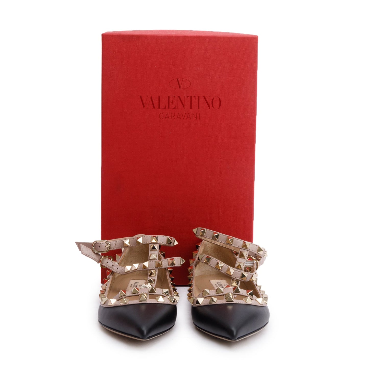 Valentino Blue/Beige Leather Rockstud Ballet Flats, Size 37