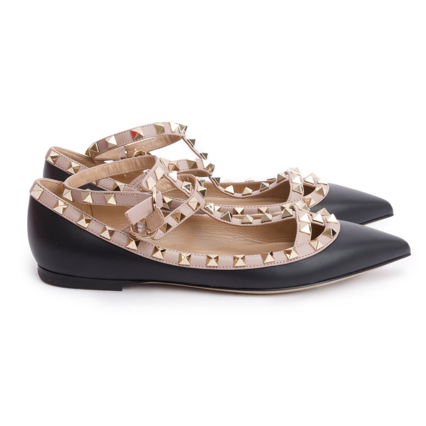 Valentino Blue/Beige Leather Rockstud Ballet Flats, Size 37