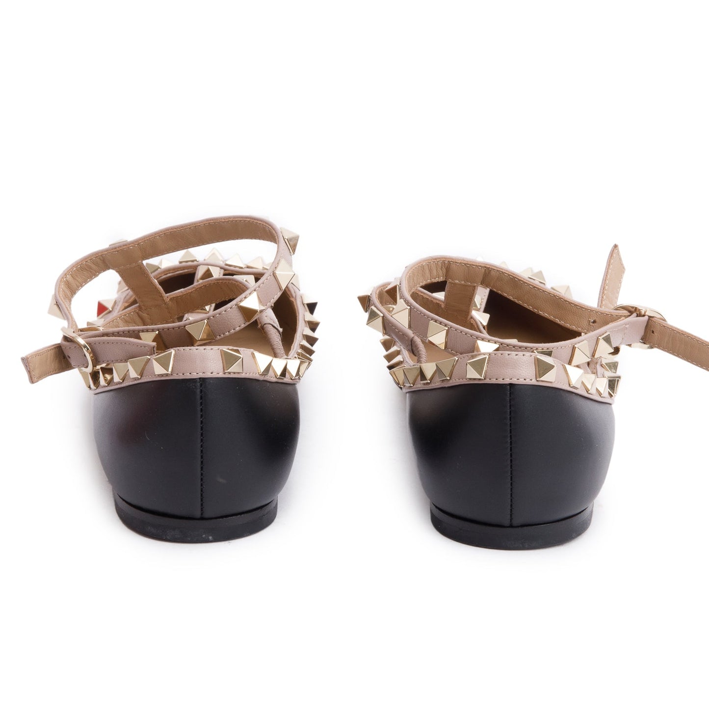 Valentino Blue/Beige Leather Rockstud Ballet Flats, Size 37