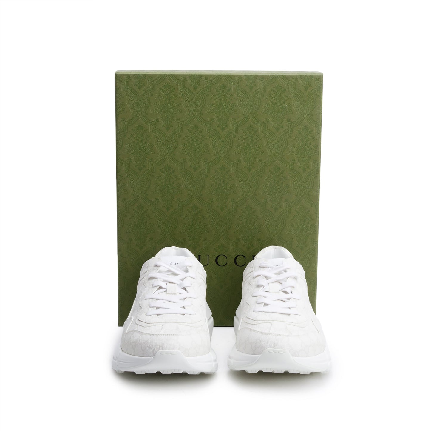 Gucci White GG Supreme Rhyton Sneakers, Size 11.5