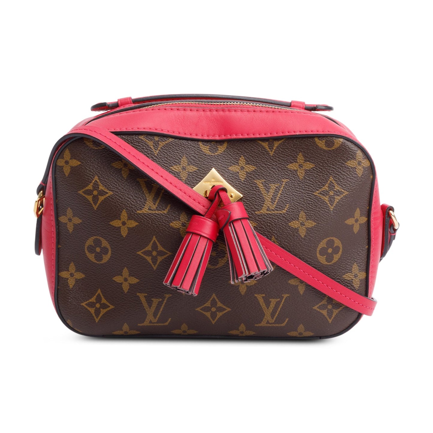 Louis Vuitton Red Leather Trim Monogram Saintonge Bag