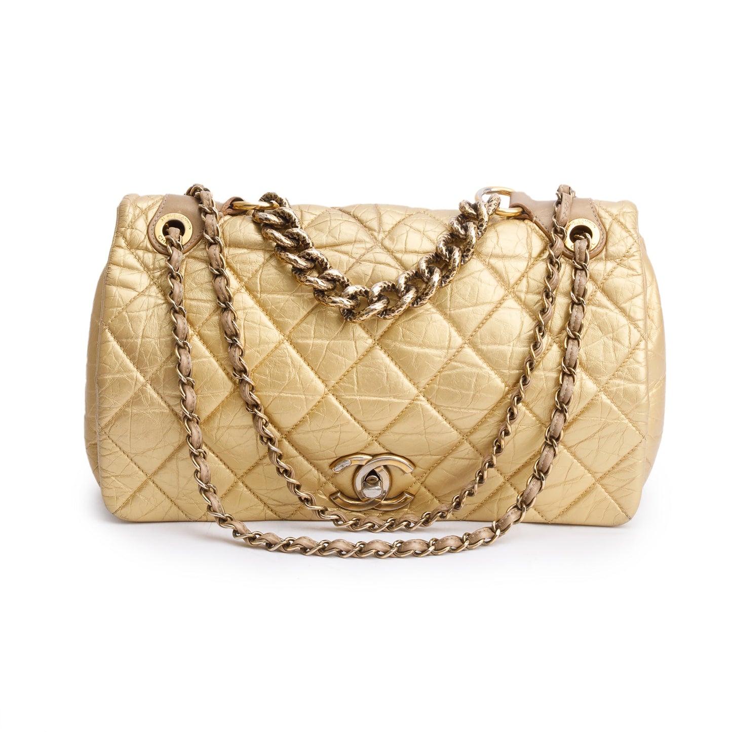 Chanel Metallic Gold Aged Calfskin Leather Small Pondicherry Flap Bag
