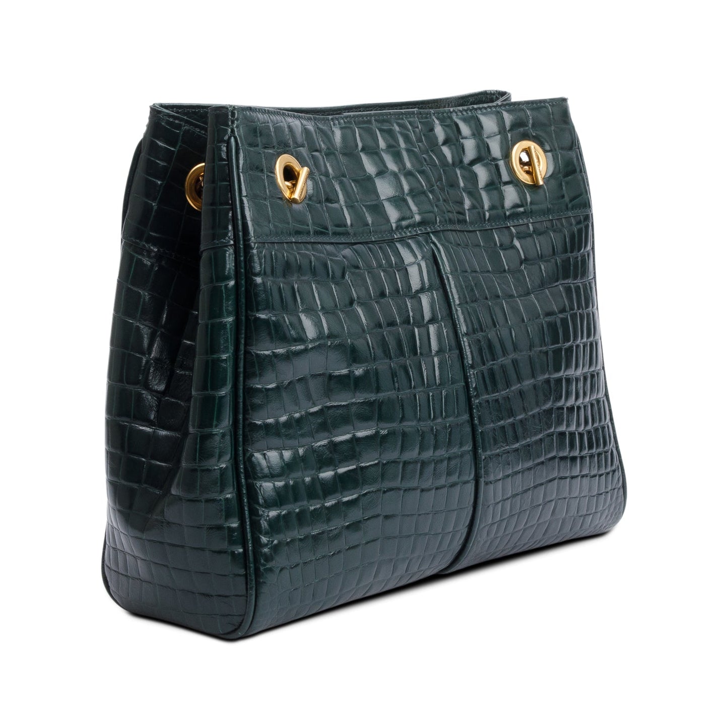 Saint Laurent 2020 Green Croc-Embossed Claude Tote