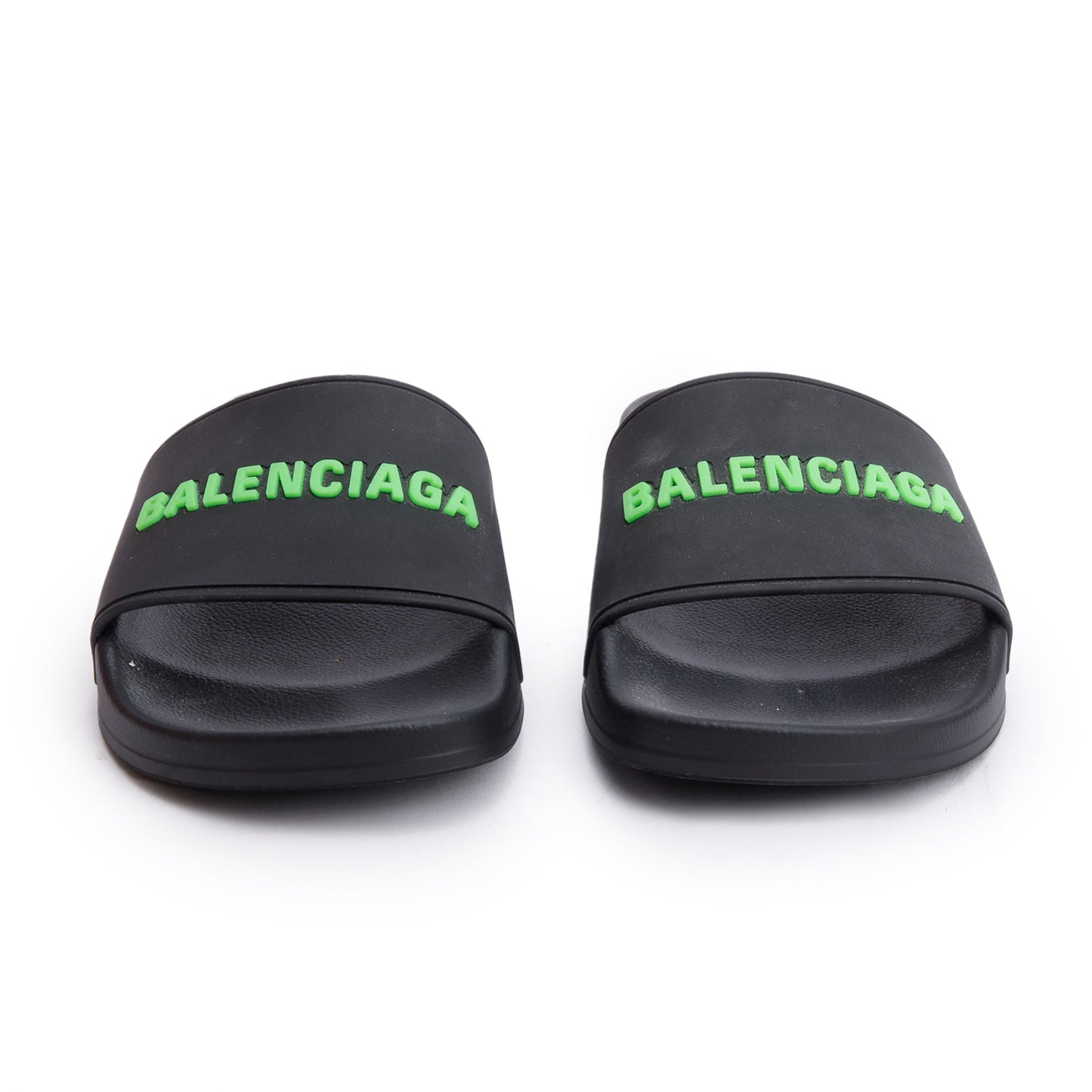 Balenciaga Black Rubber Printed Logo Pool Slide Sandals, Size 37