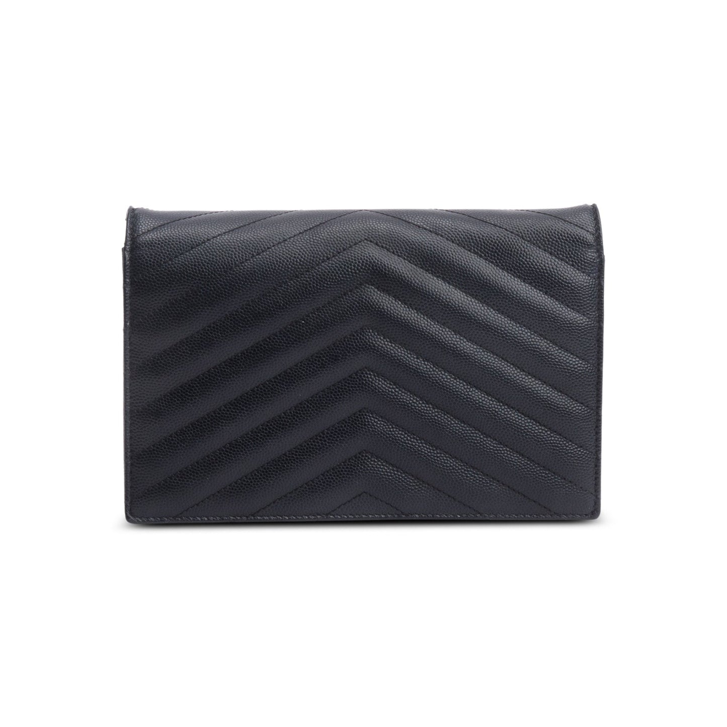 Saint Laurent Black Grain De Poudre Leather Cassandre Envelope Chain Wallet