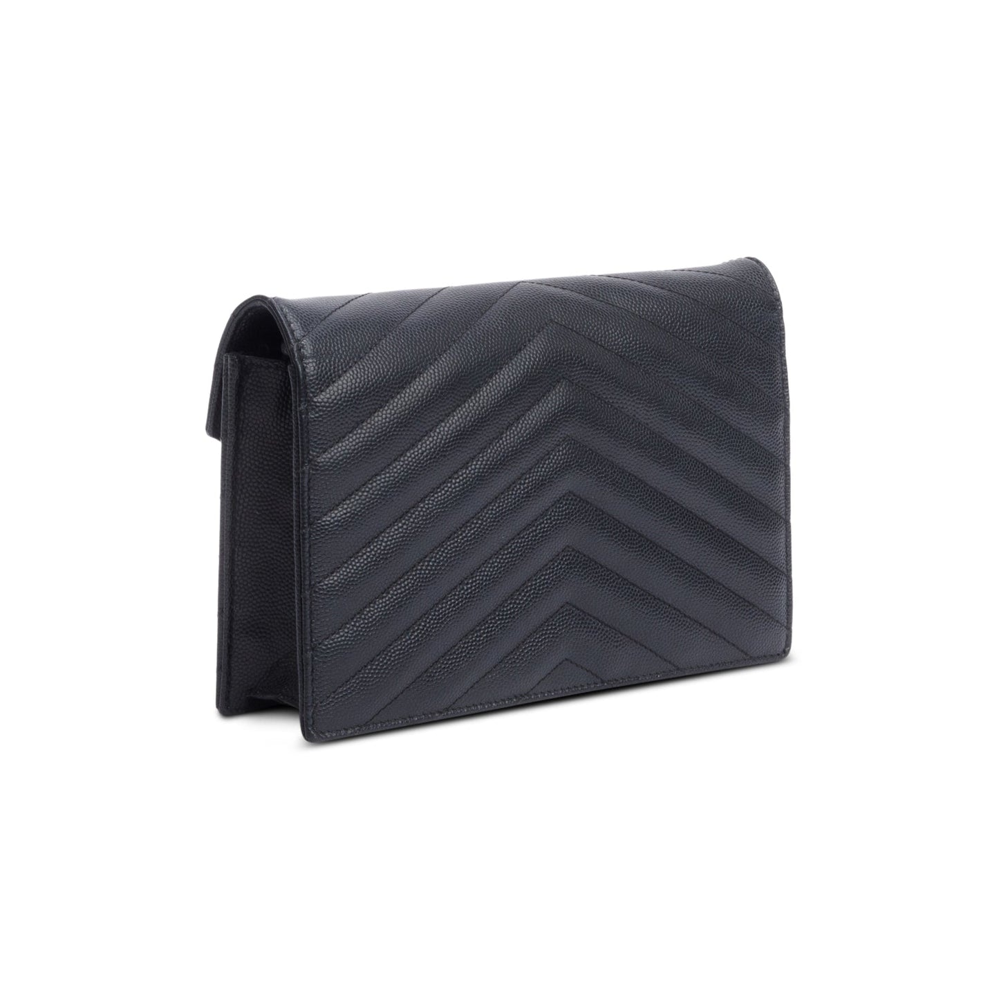 Saint Laurent Black Grain De Poudre Leather Cassandre Envelope Chain Wallet