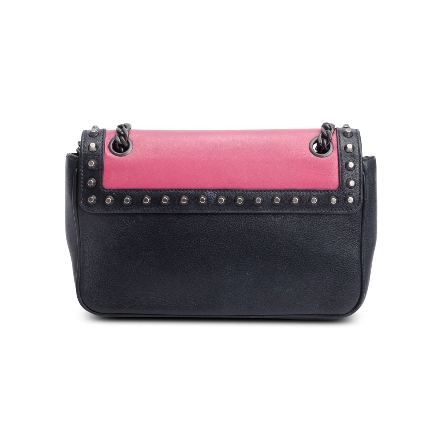 Prada Pink/Black Glace Calf Leather Studded Camera Crossbody Bag