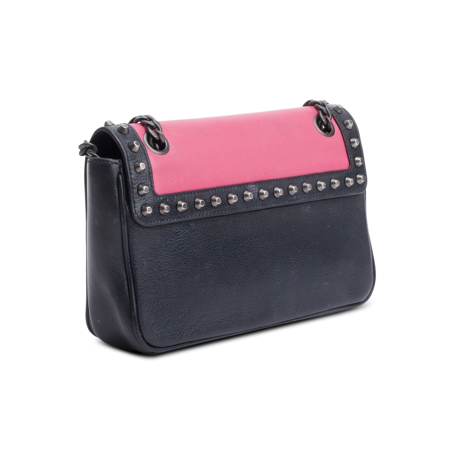 Prada Pink/Black Glace Calf Leather Studded Camera Crossbody Bag