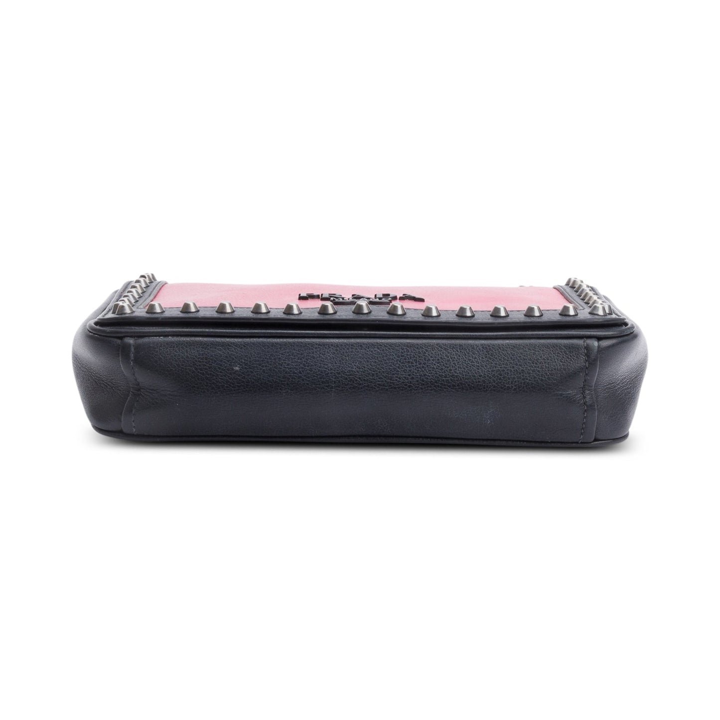 Prada Pink/Black Glace Calf Leather Studded Camera Crossbody Bag