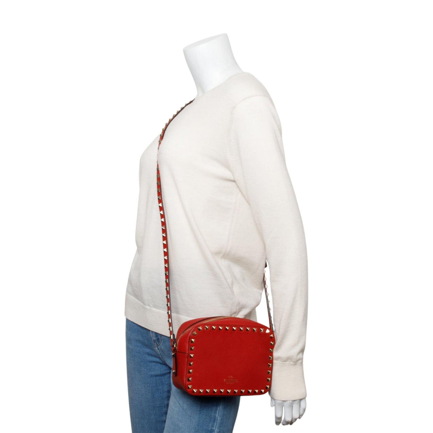 Valentino Red Calfskin Leather Rockstud Camera Crossbody Bag