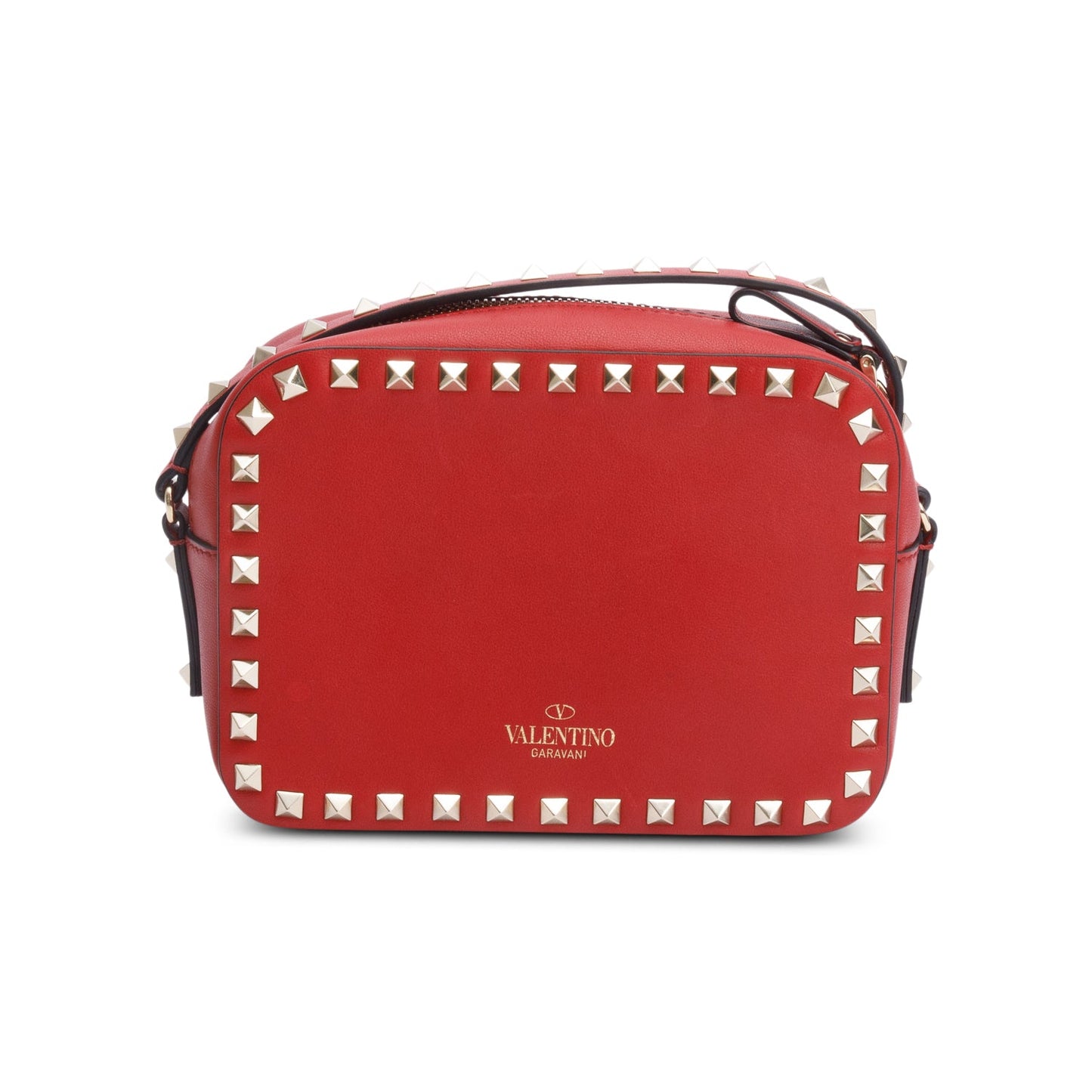 Valentino Red Calfskin Leather Rockstud Camera Crossbody Bag