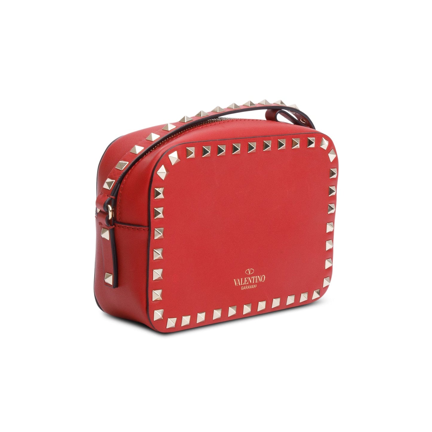 Valentino Red Calfskin Leather Rockstud Camera Crossbody Bag