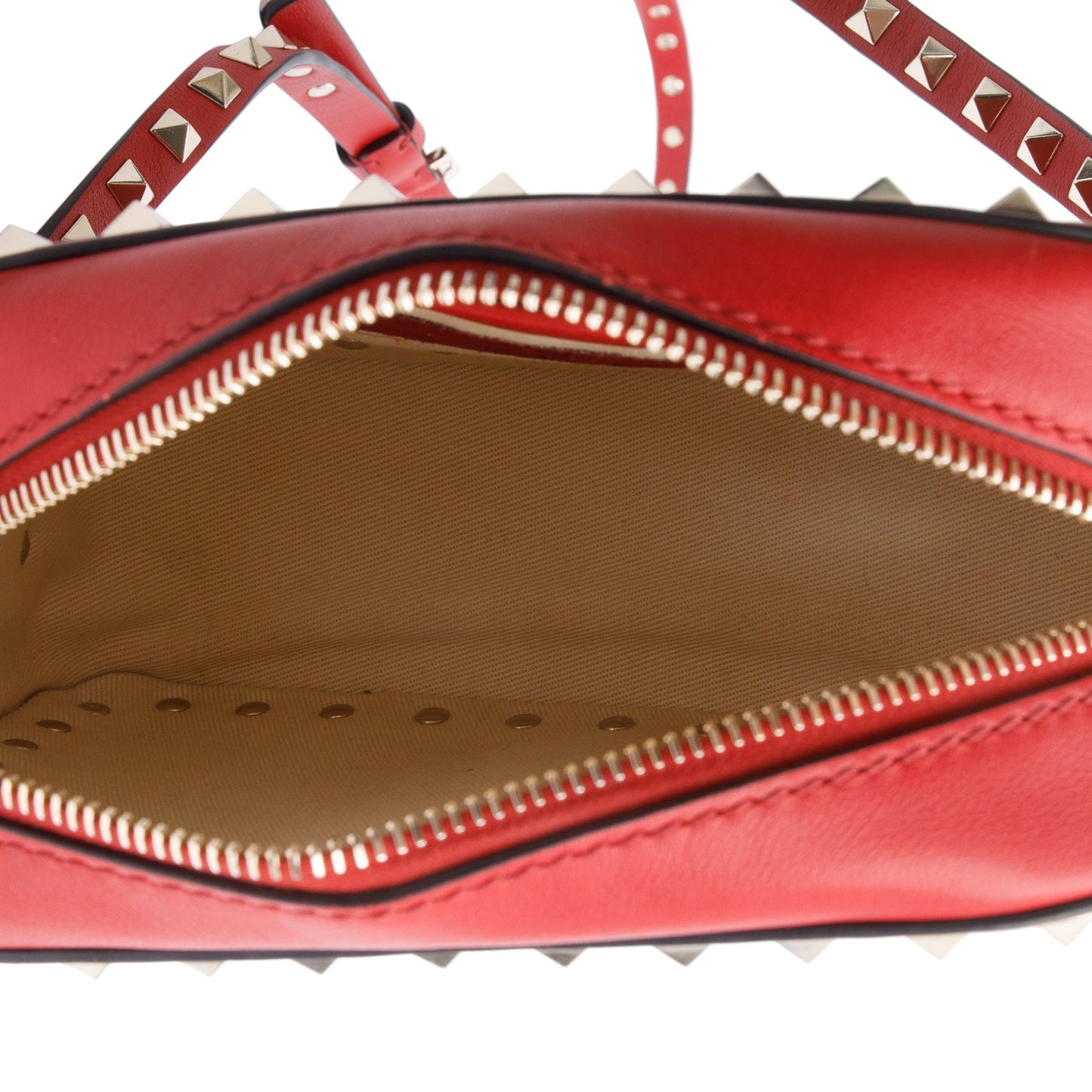 Valentino Red Calfskin Leather Rockstud Camera Crossbody Bag