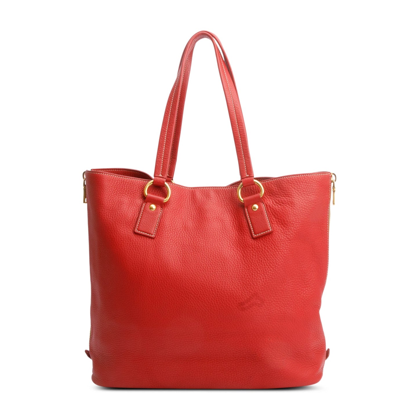Prada Red Vitello Daino Leather Side Zip Tote