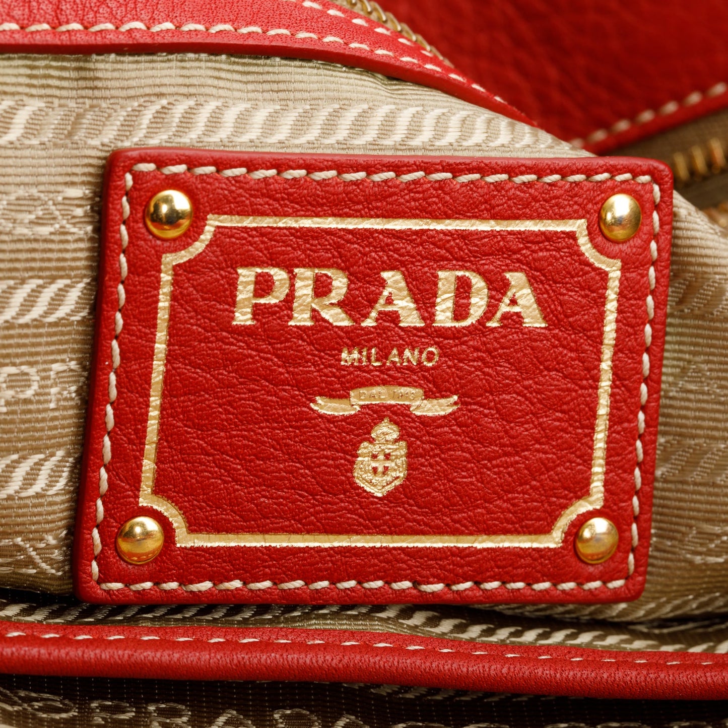 Prada Red Vitello Daino Leather Side Zip Tote