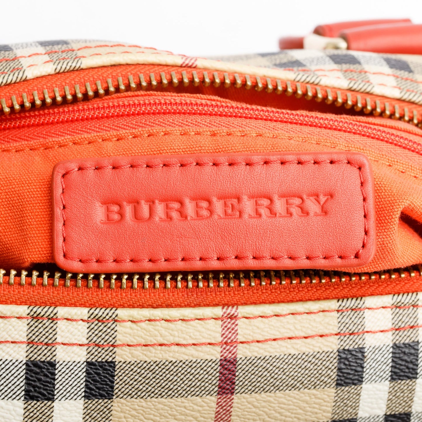 Burberry Orange Leather Haymarket Check  Small Blaze Satchel