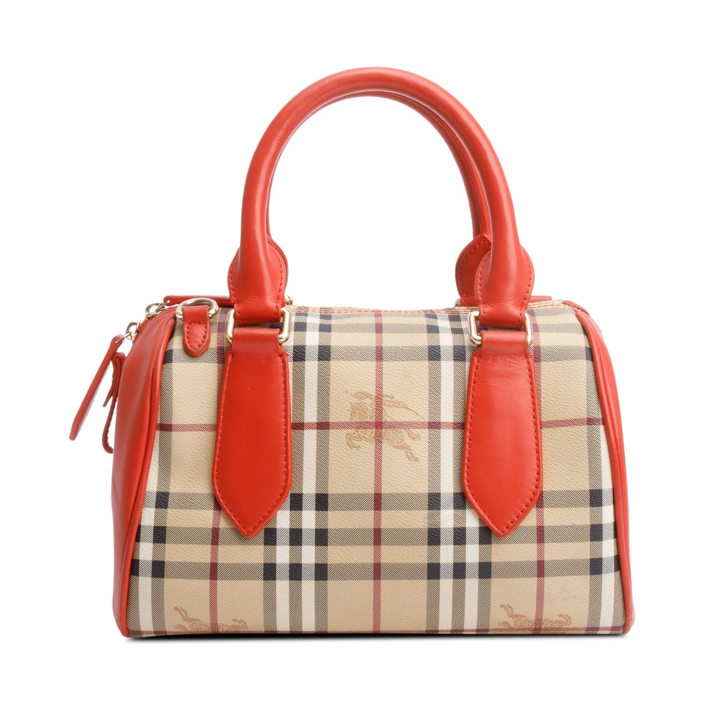 Burberry Orange Leather Haymarket Check  Small Blaze Satchel