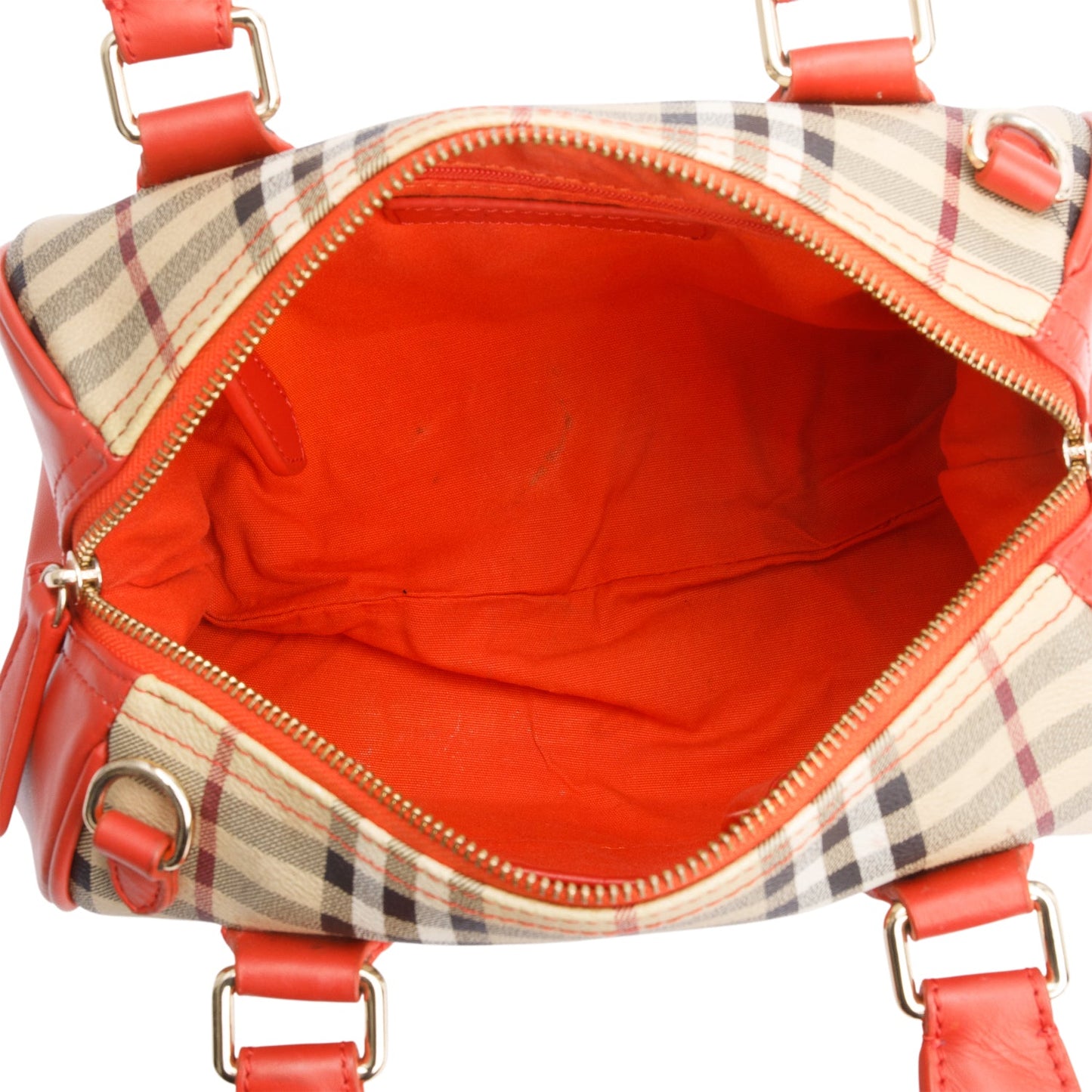 Burberry Orange Leather Haymarket Check  Small Blaze Satchel