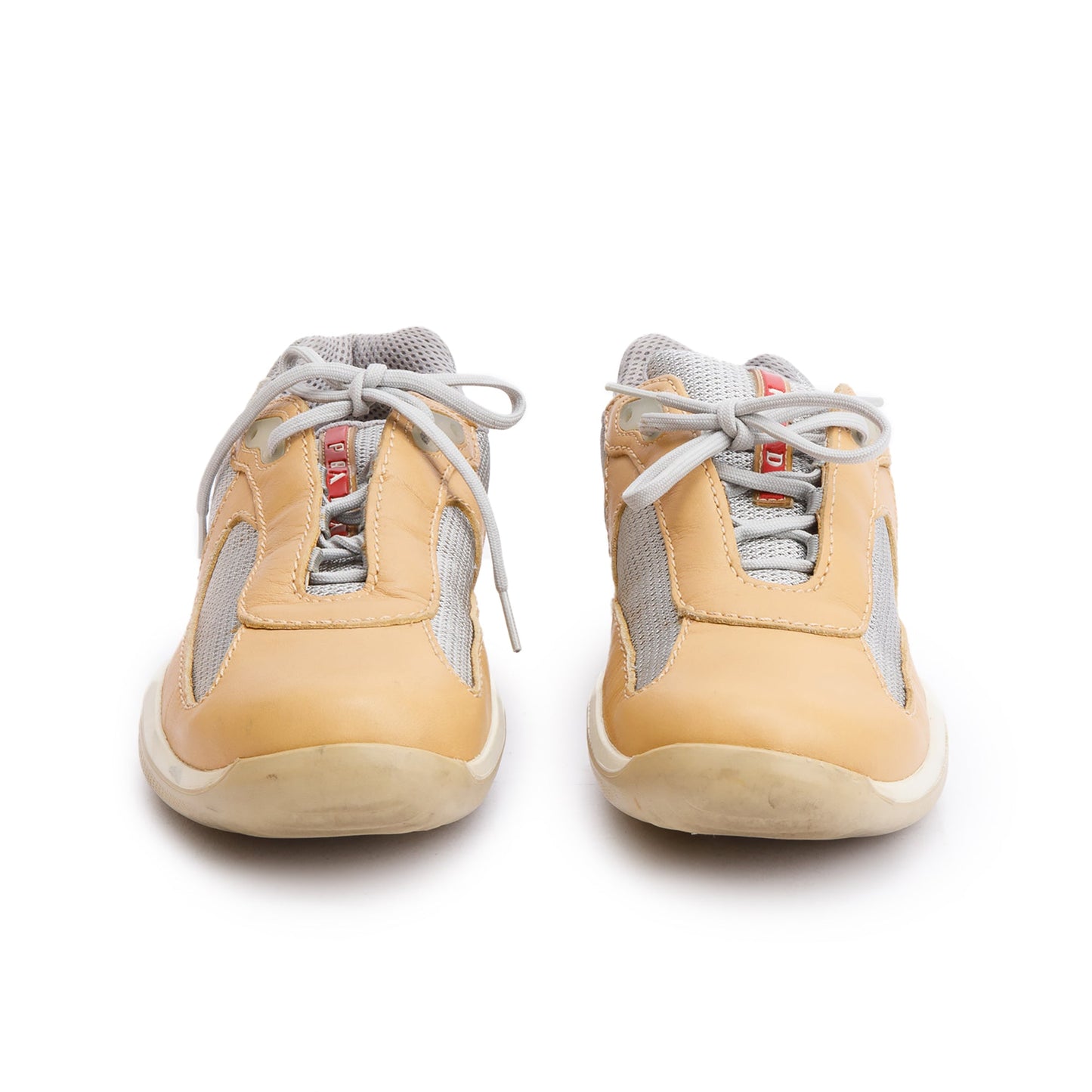 Prada Grey Nylon Beige Leather Linea Rossa Sneakers, Size 40