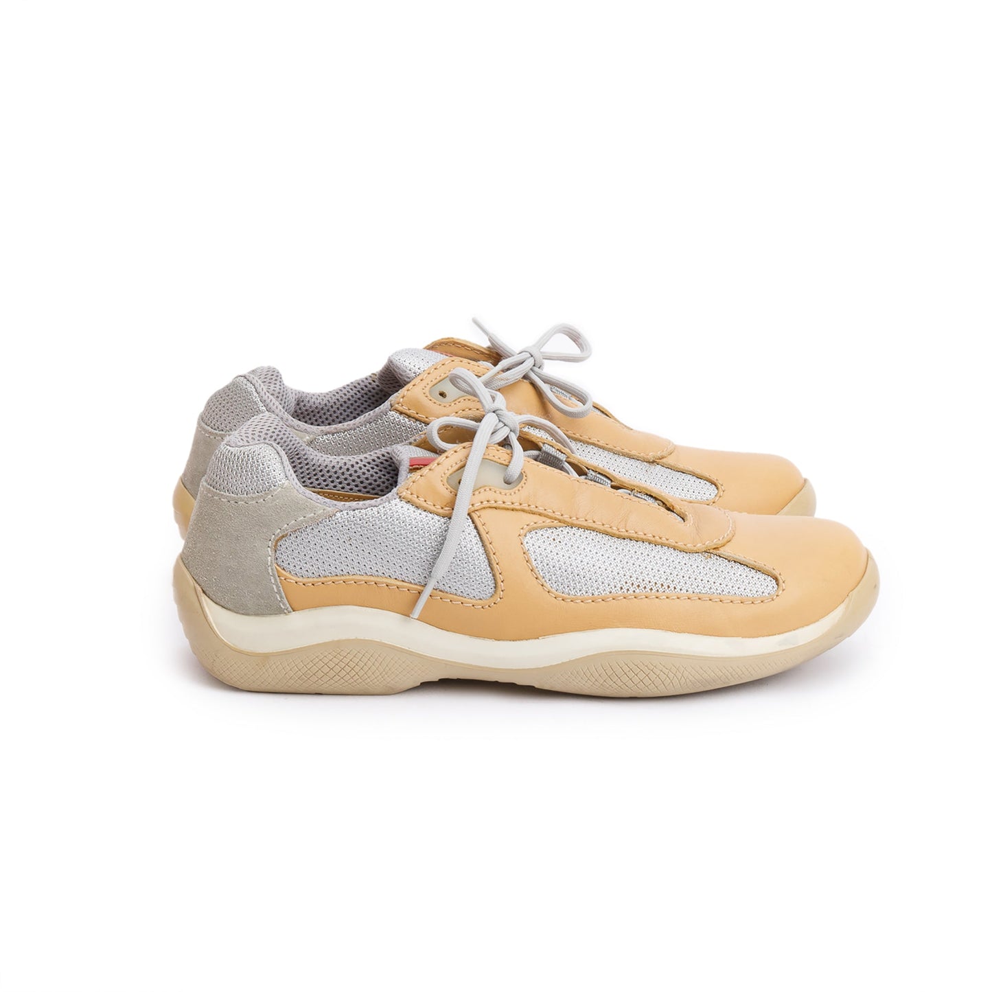 Prada Grey Nylon Beige Leather Linea Rossa Sneakers, Size 40