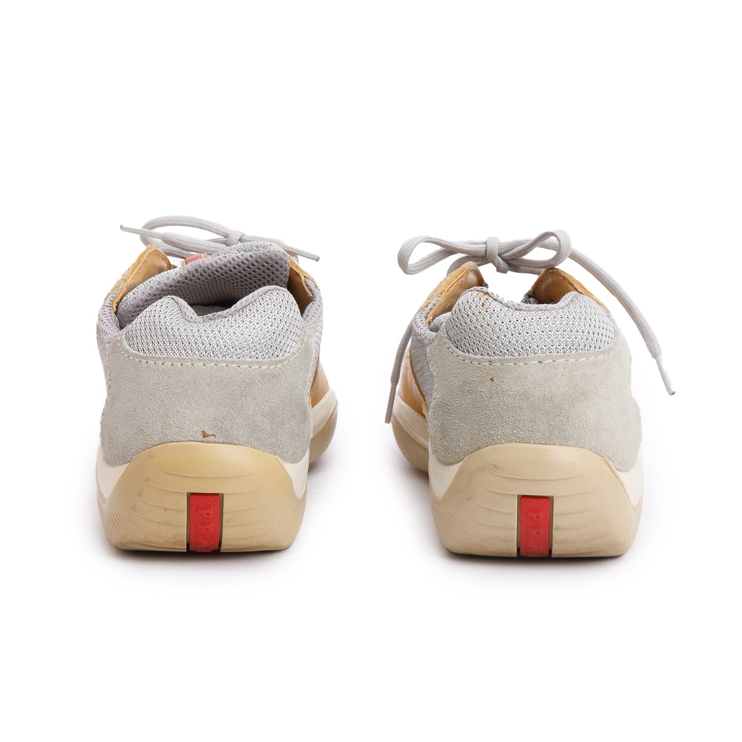 Prada Grey Nylon Beige Leather Linea Rossa Sneakers, Size 40