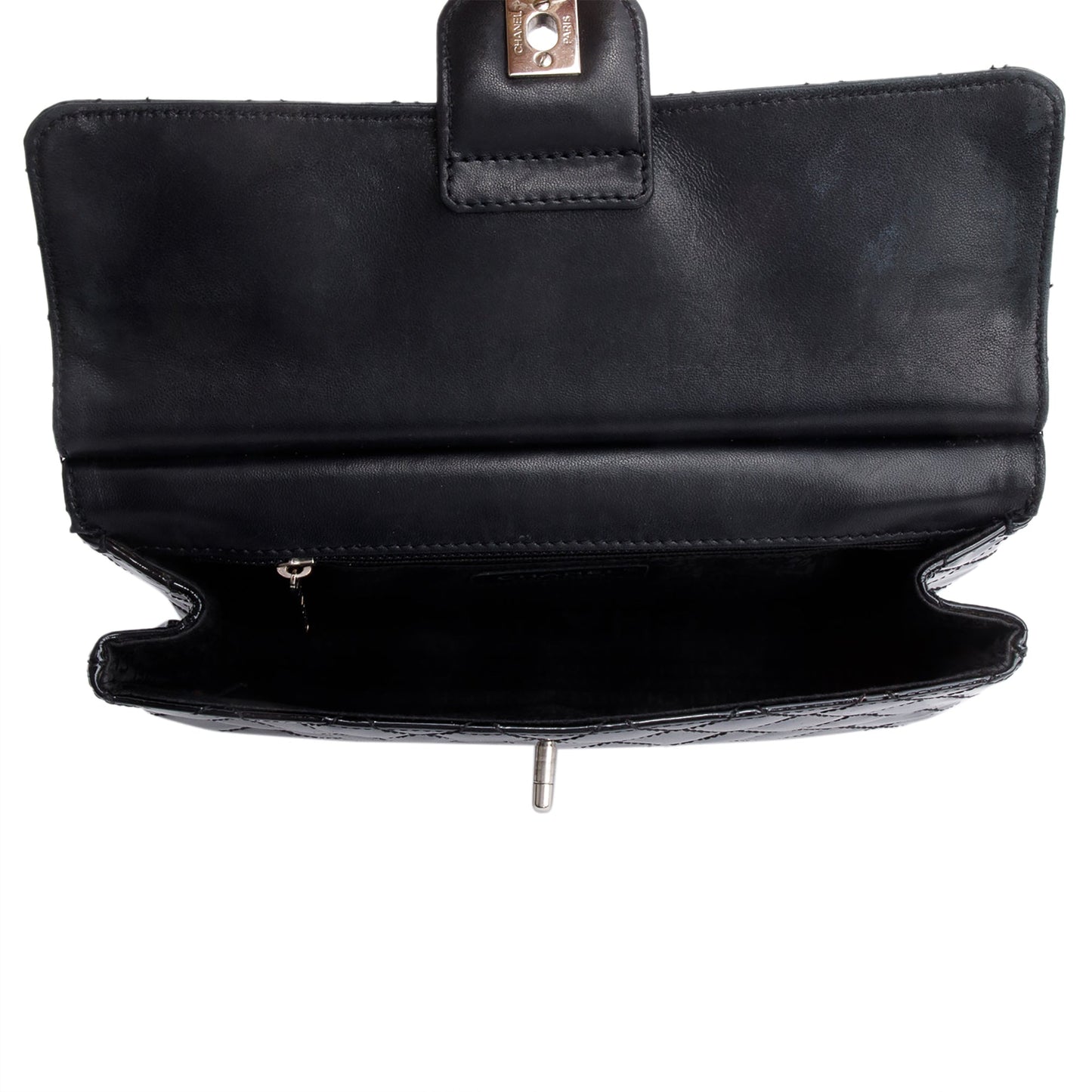 Chanel Black Quilted Patent Leather Chain Through Flap Bag