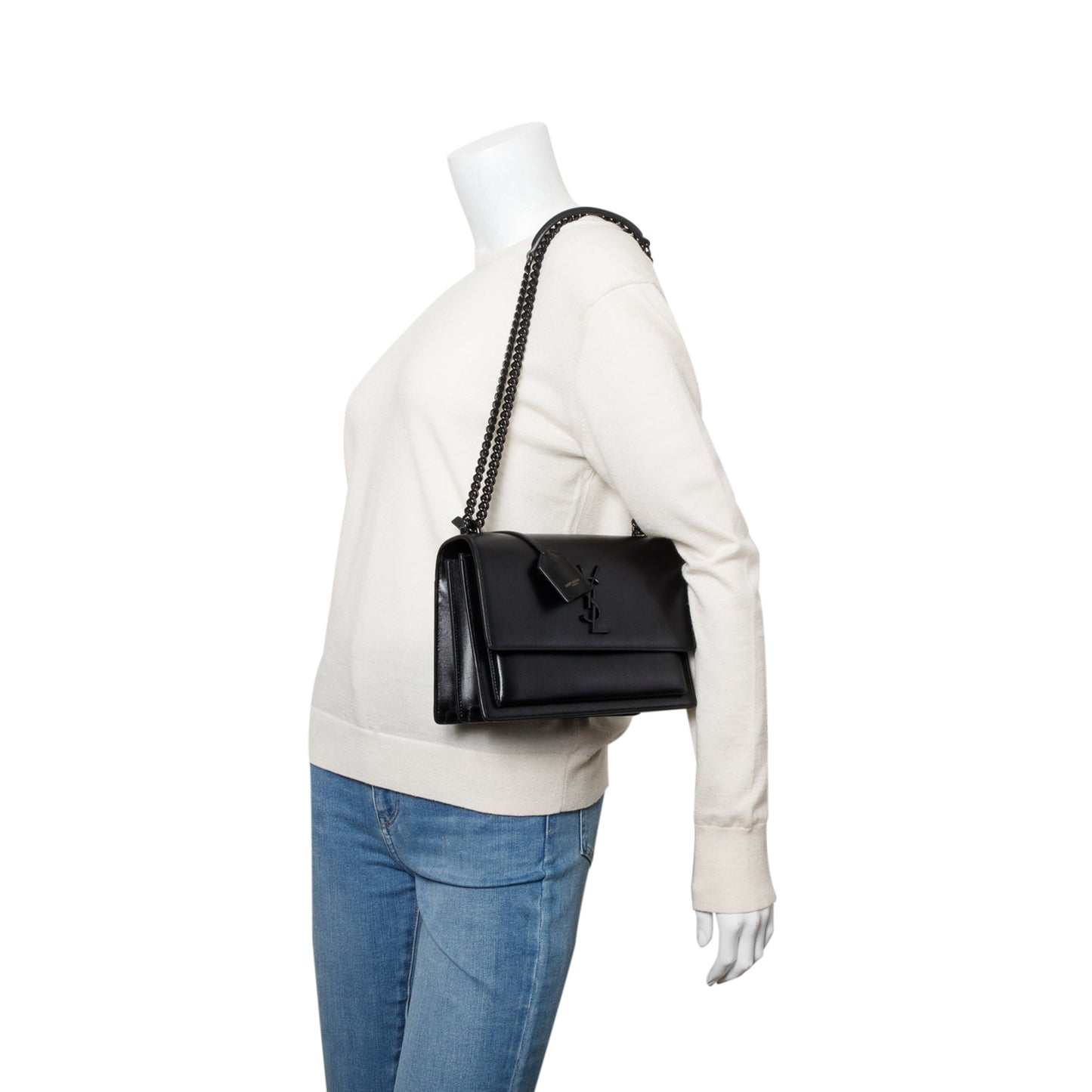 Saint Laurent Black Calfskin Leather Medium Sunset Shoulder Bag