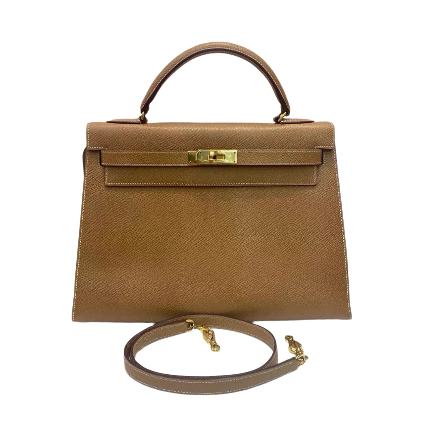 Hermes Kelly 32 Sellier Vintage Gold Epsom Leather Gold Hardware With Strap 1990