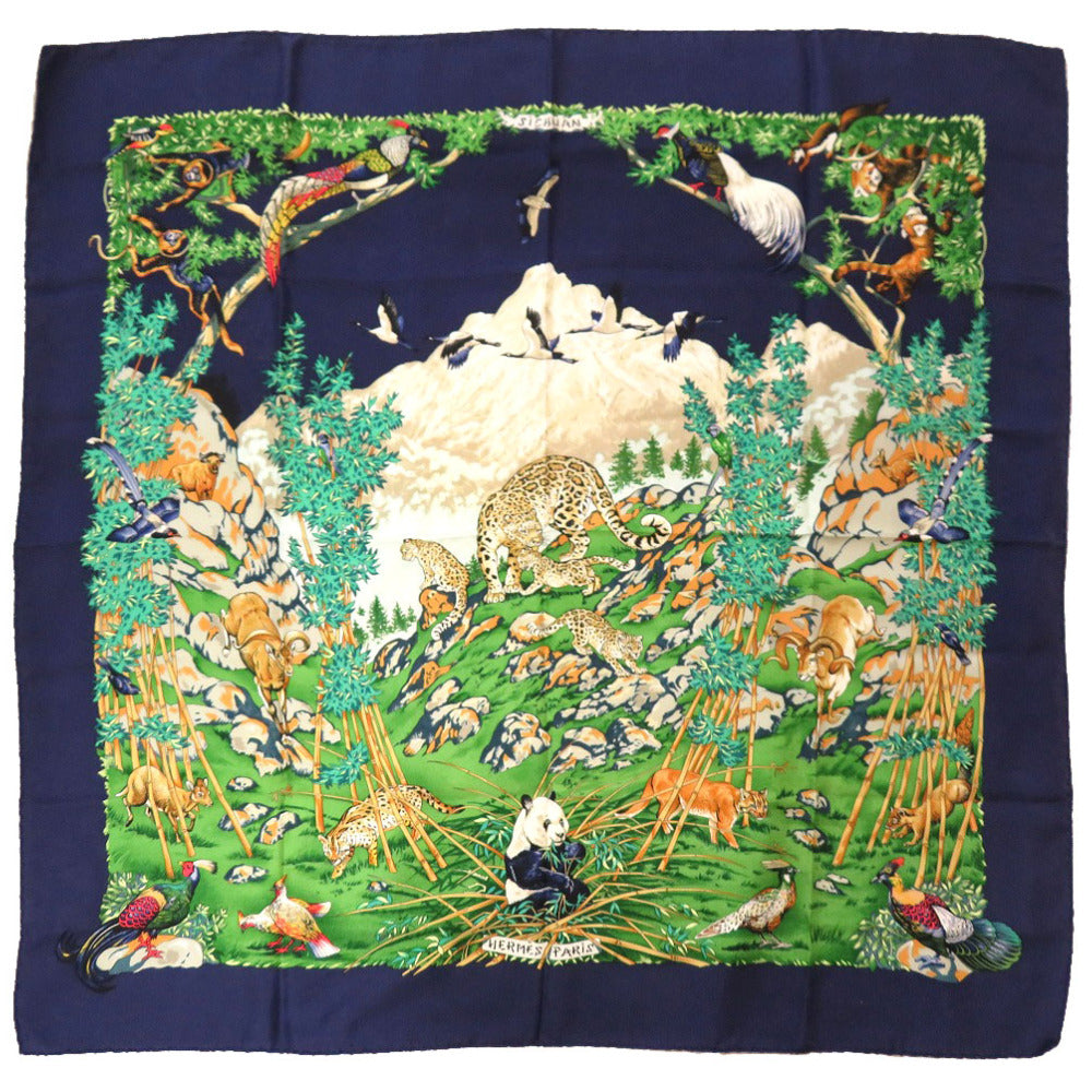 HERMES scarf silk Navy Carre90 SICHLIAN Sicilian Animals Sichuan unisex(Unisex)