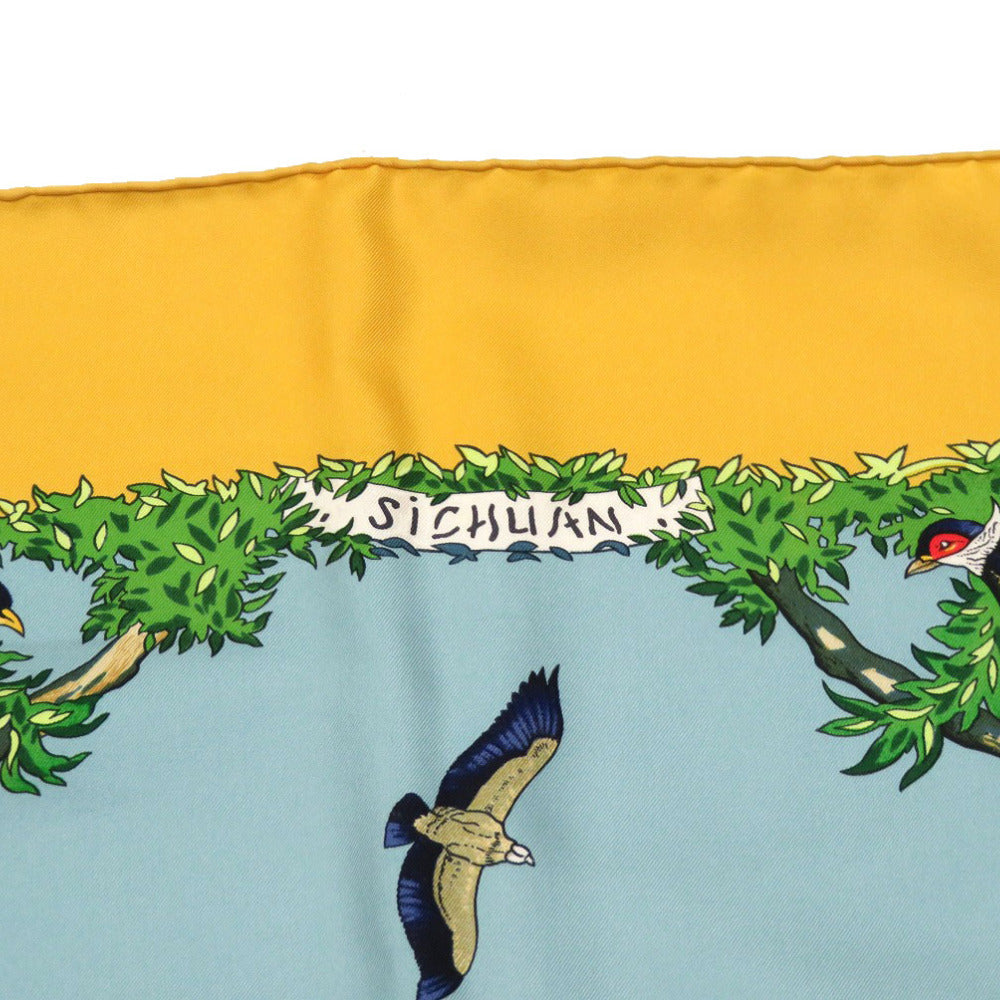 HERMES scarf silk yellow Carre90 SICHLIAN Sicilian Animals Sichuan Women