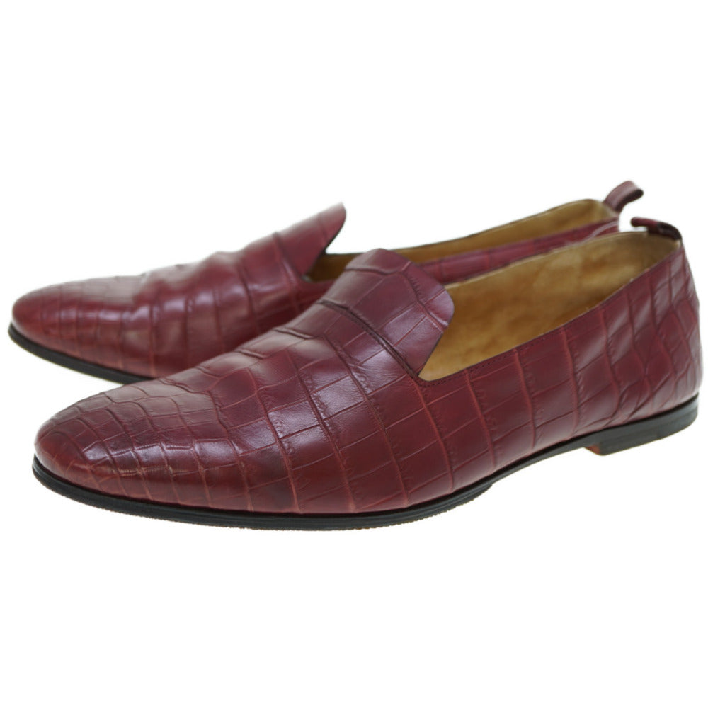 HERMES Leather shoes Matt Croco Bordeaux loafer shoes mens 41.5