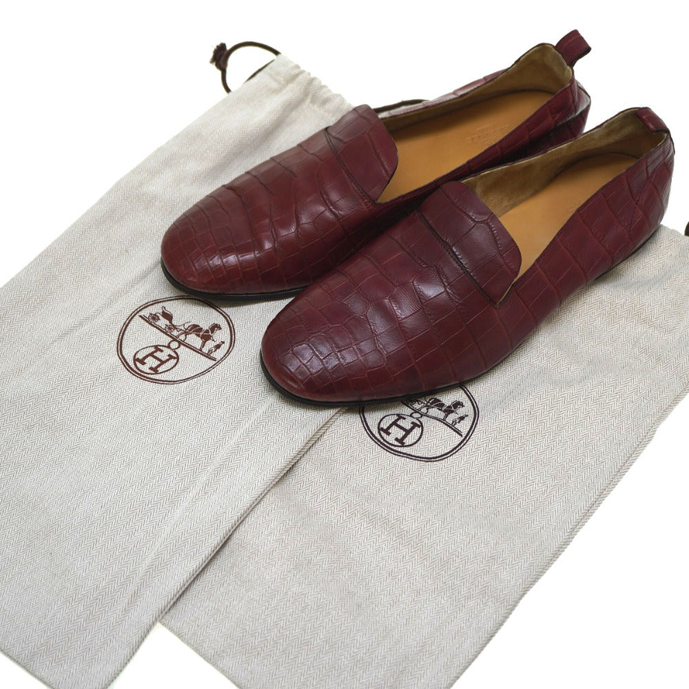 HERMES Leather shoes Matt Croco Bordeaux loafer shoes mens 41.5