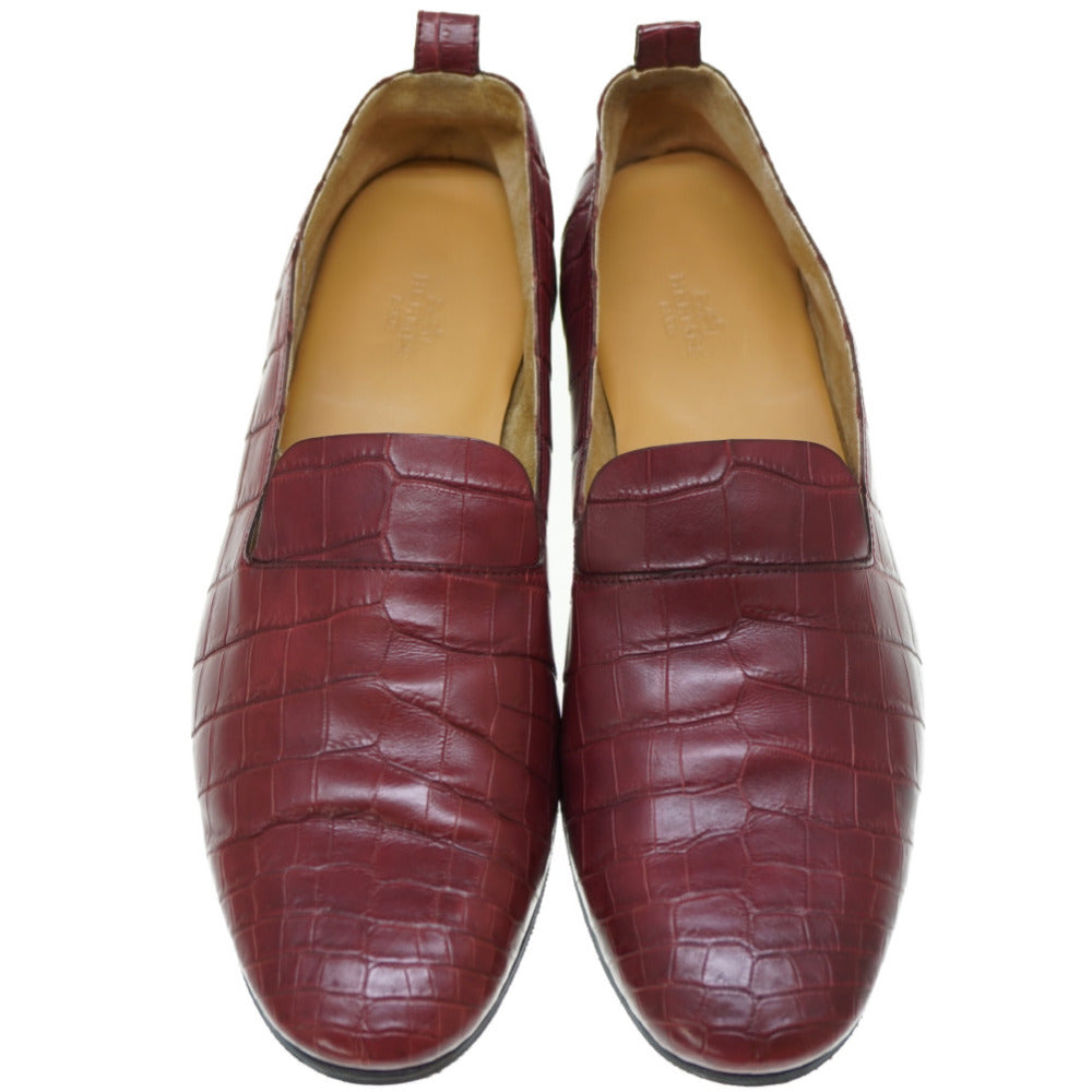 HERMES Leather shoes Matt Croco Bordeaux loafer shoes mens 41.5