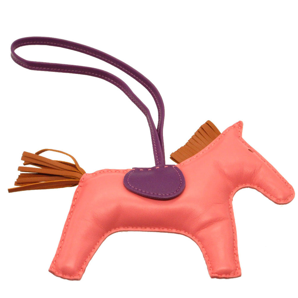 HERMES key ring leather Rose azare Rodeo Charm GM