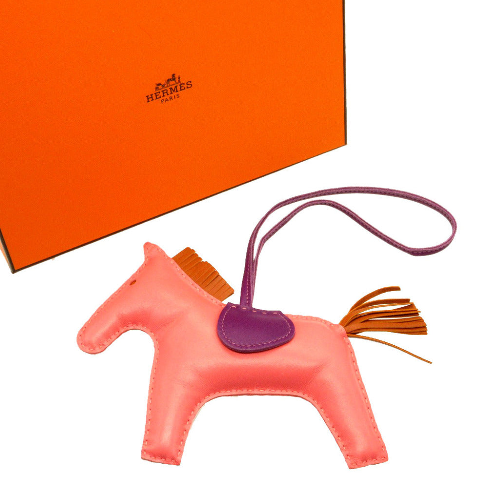 HERMES key ring leather Rose azare Rodeo Charm GM
